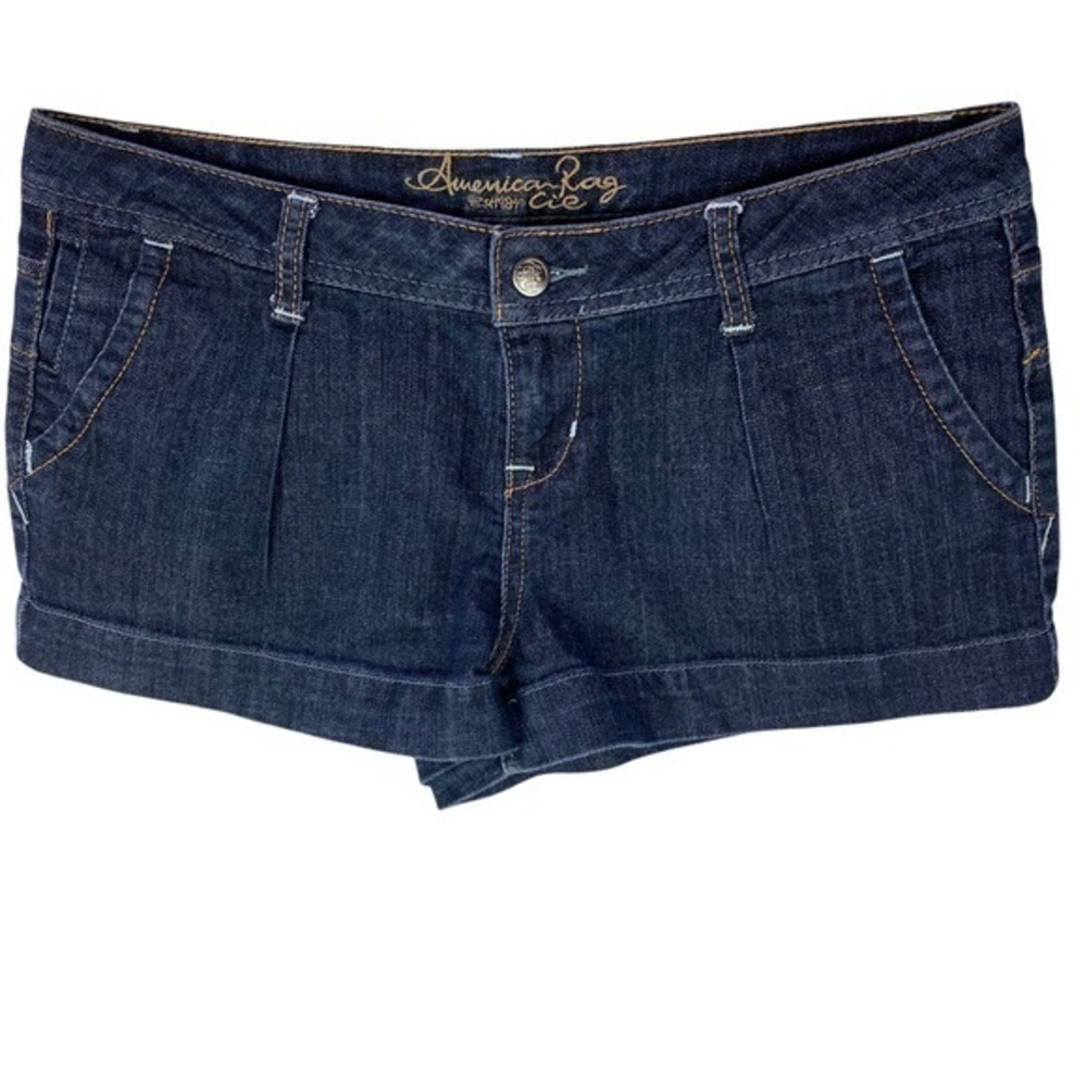 American Rag Womens Shorts Size 9 Dark‎ Wash Denim Pleated Mid Rise Pocke…